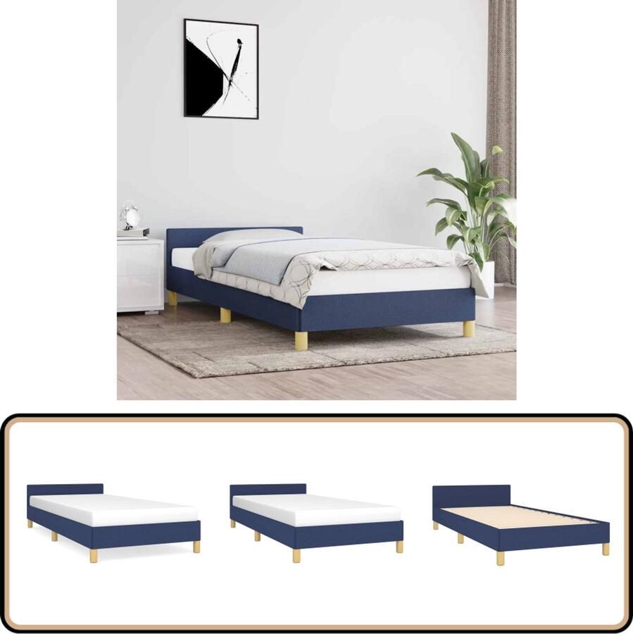 VidaXL Bedframe met hoofdeinde zonder matras 80x200 cm stof blauw - Foto 2