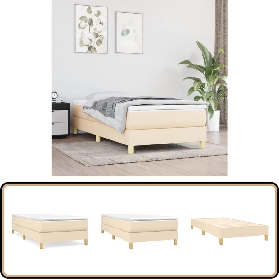The Living Store Boxspringframe stof crèmekleurig 80x200 cm Boxspringframe Boxspringframes Bed Ledikant Slaapmeubel Bedframe Bedbodem Eenpersoonsbed Boxspring Bedden Ledikanten - Foto 2