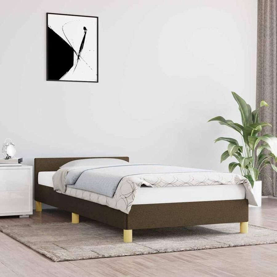 VidaXL Bedframe 90x190 cm Stof Donkerbruin Bed Frame Houten Bed Tweepersoons Bed Donkere Meubels Design Bed Boxspring Bed Kinderbed - Foto 2