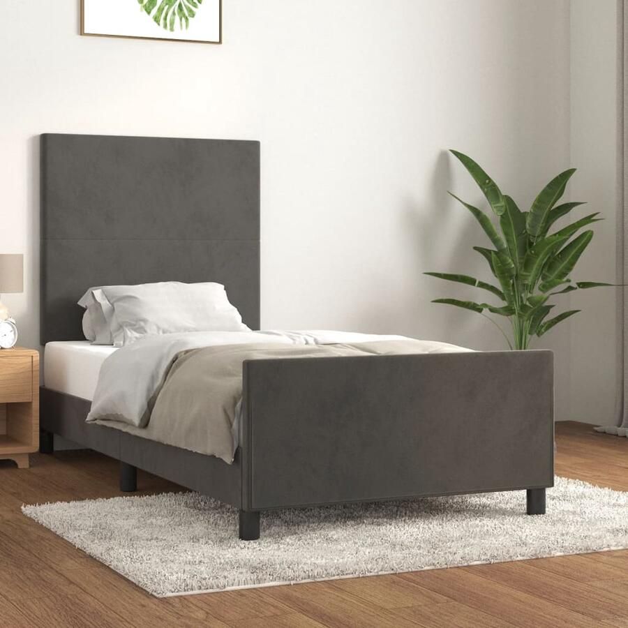 VidaXL Bedframe 80x200 cm Donkergrijs Fluweel Bed Frame Donkere Kleuren Tweepersoonlig Bed Fluweel Bed Adjustable Headboard Houten Bed Frame Luxe Bed - Foto 2