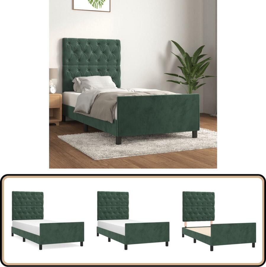 VidaXL -Bedframe-met-hoofdeinde-fluweel-donkergroen-80x200-cm - Foto 2