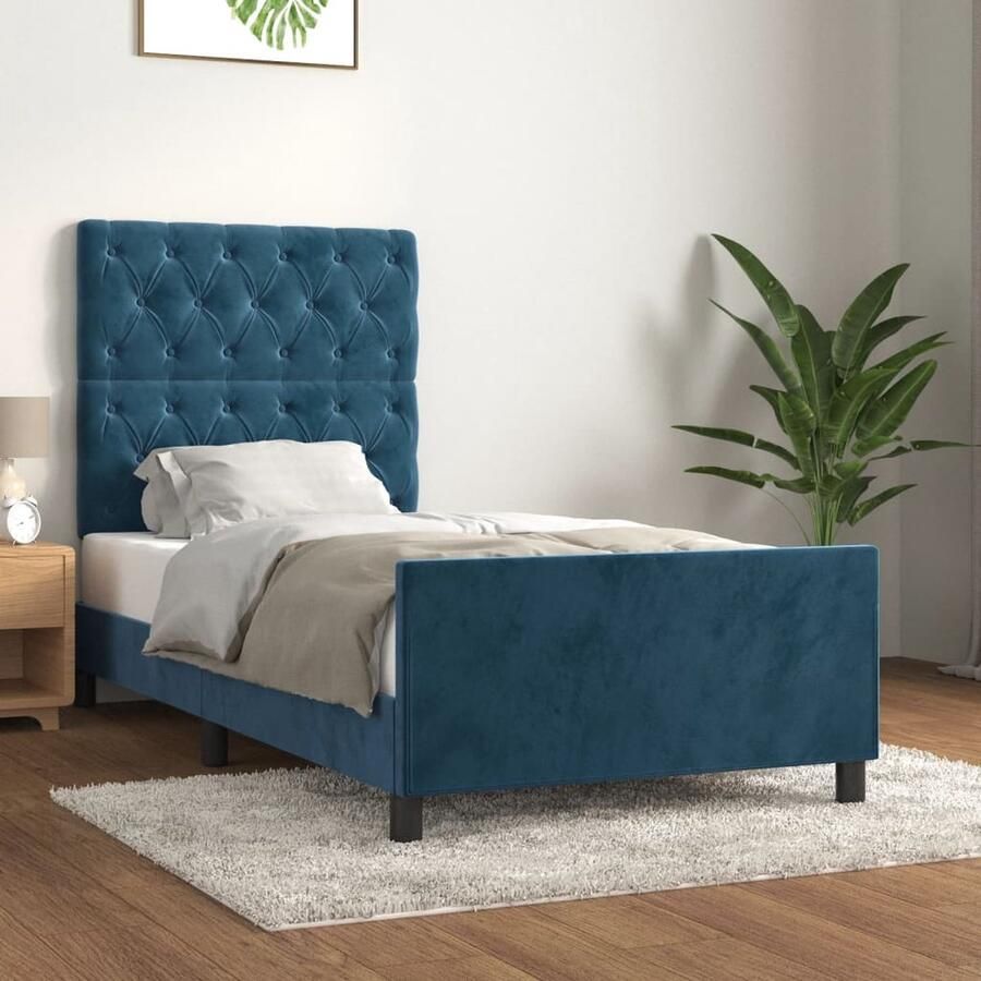 VidaXL Bedframe 80x200 cm Fluweel Donkerblauw Bed Frame Tweepersoons Bed Donkere Kleuren Velvet Bed Stapelbed Boxspring Hoofdbord Multifunctioneel Bed Modern Bed Minimalistisch Bed Slaapkamer Meubilair - Foto 2