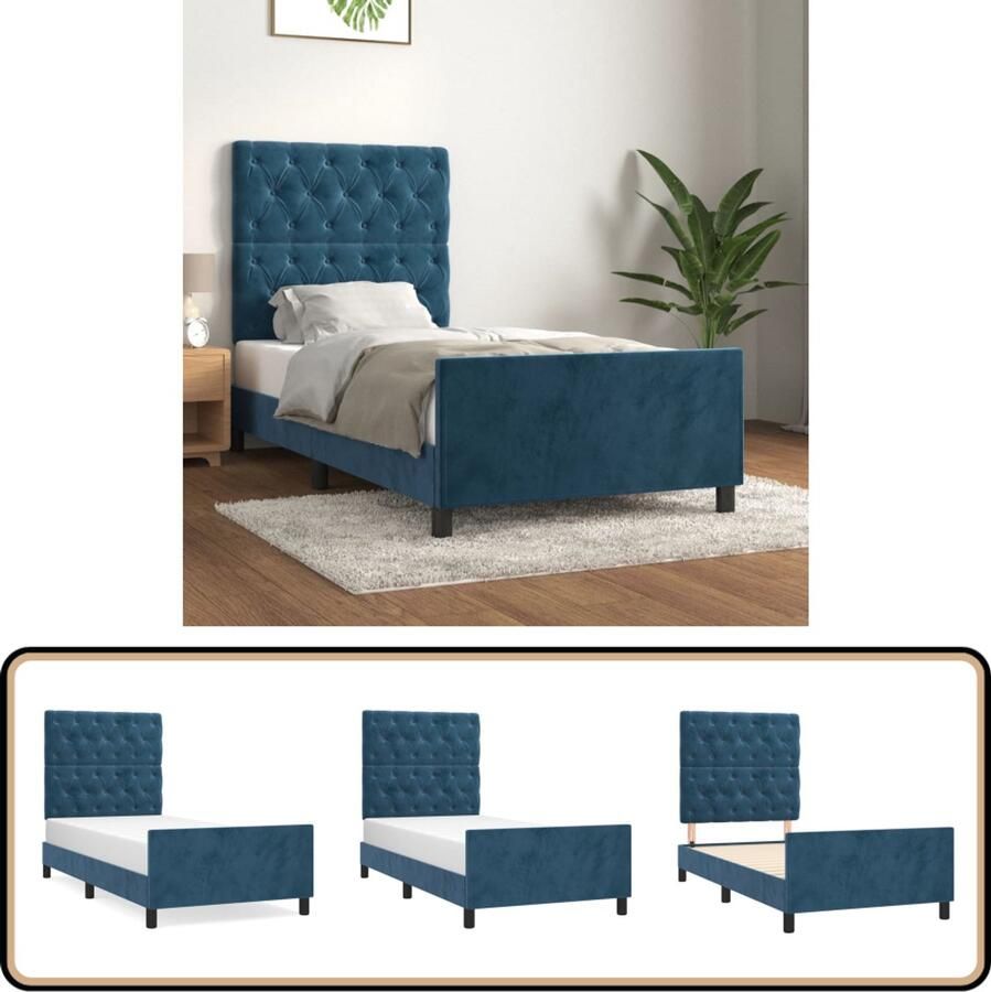 VidaXL Bedframe 80x200 cm Fluweel Donkerblauw Bed Frame Tweepersoons Bed Donkere Kleuren Velvet Bed Stapelbed Boxspring Hoofdbord Multifunctioneel Bed Modern Bed Minimalistisch Bed Slaapkamer Meubilair