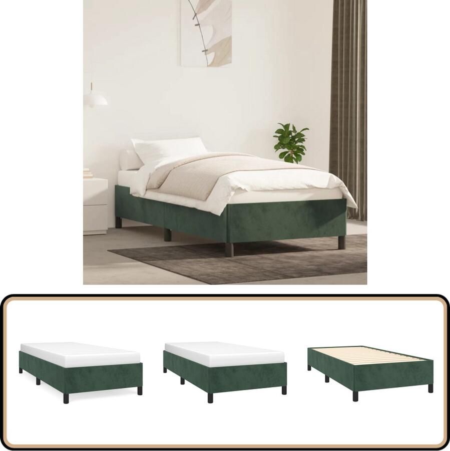 VidaXL Bedframe 80x200 cm Fluweel Donkergroen Comfortabel Bed Frame Donkere Kleuren Fluweel Bed Tweepersoon Bed Luxe Bed