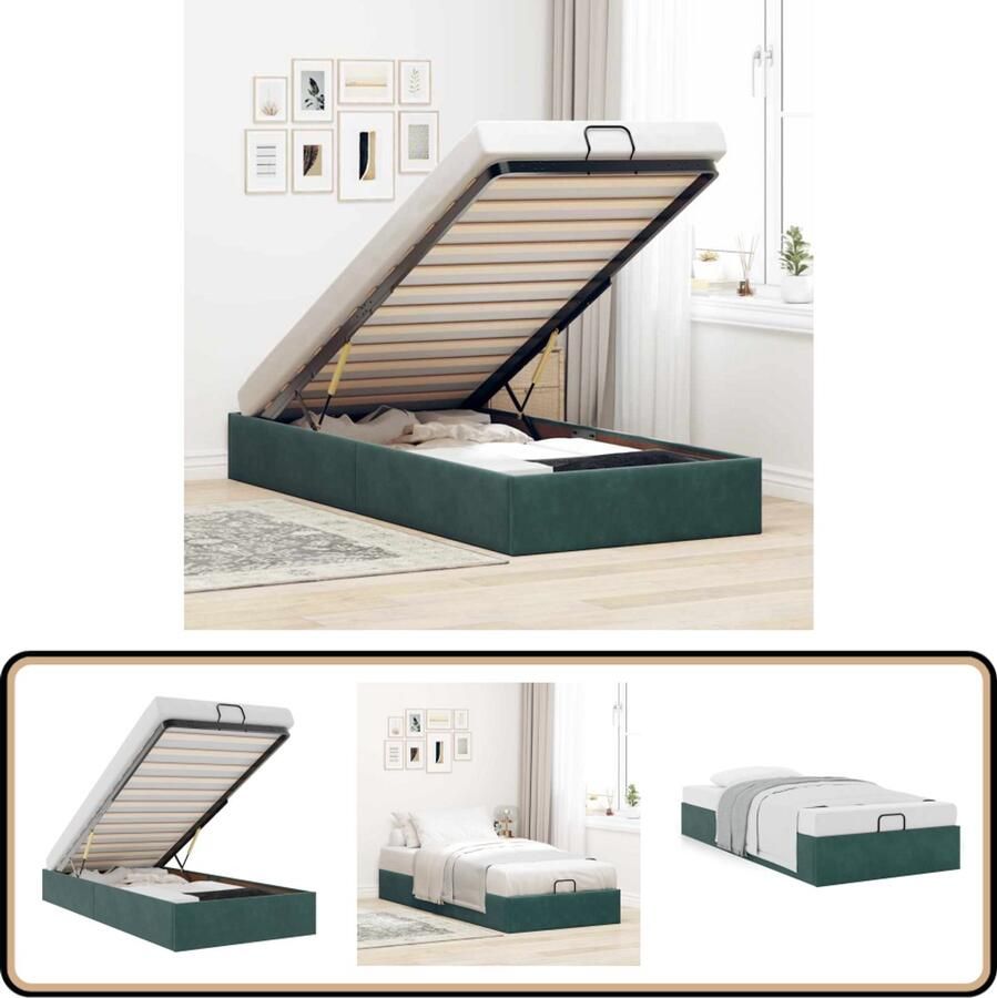 VidaXL Bedframe 80x200 cm Fluweel Donkergroen Voetensteun Bankje Opslagruimte Hoofdbord Tweepersoonsbed