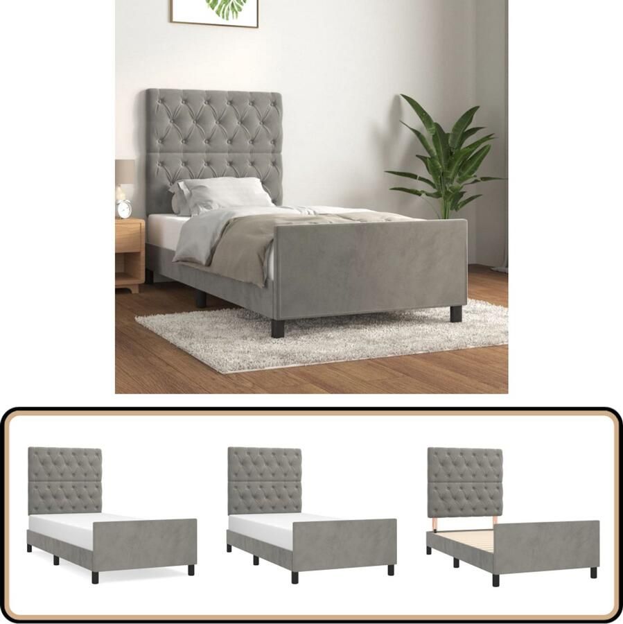 VidaXL Bedframe 80x200 cm Fluweel Lichtgrijs Bed Frame Slaapcomfort Tweepersoons Bed Boxspring Bed Luxe Bed Velvet Bed Grijs Bed Stapelbed