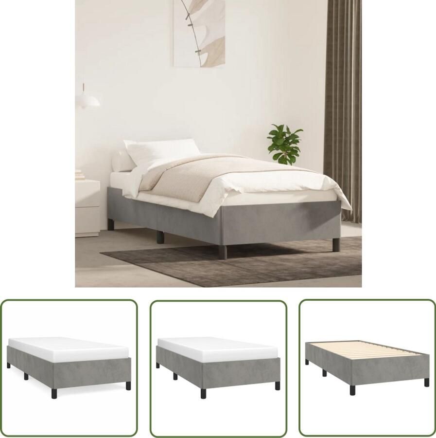 VidaXL Bedframe 80x200 cm Fluweel Lichtgrijs Bed Frame Velvet Bed Frame Tweepersoon Bed Frame Grijs Bed Frame Slaapcomfort - Foto 2