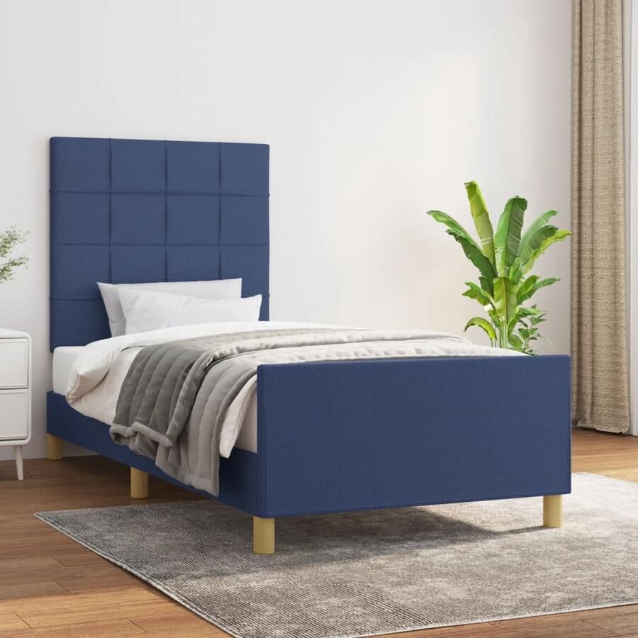 VidaXL Bedframe 80x200 cm Stof Blauw Bed Frame Bed Met Hoofdeinde Tweepersoon Bed Blauwe Bed Stoffen Bed Slaapcomfort - Foto 2