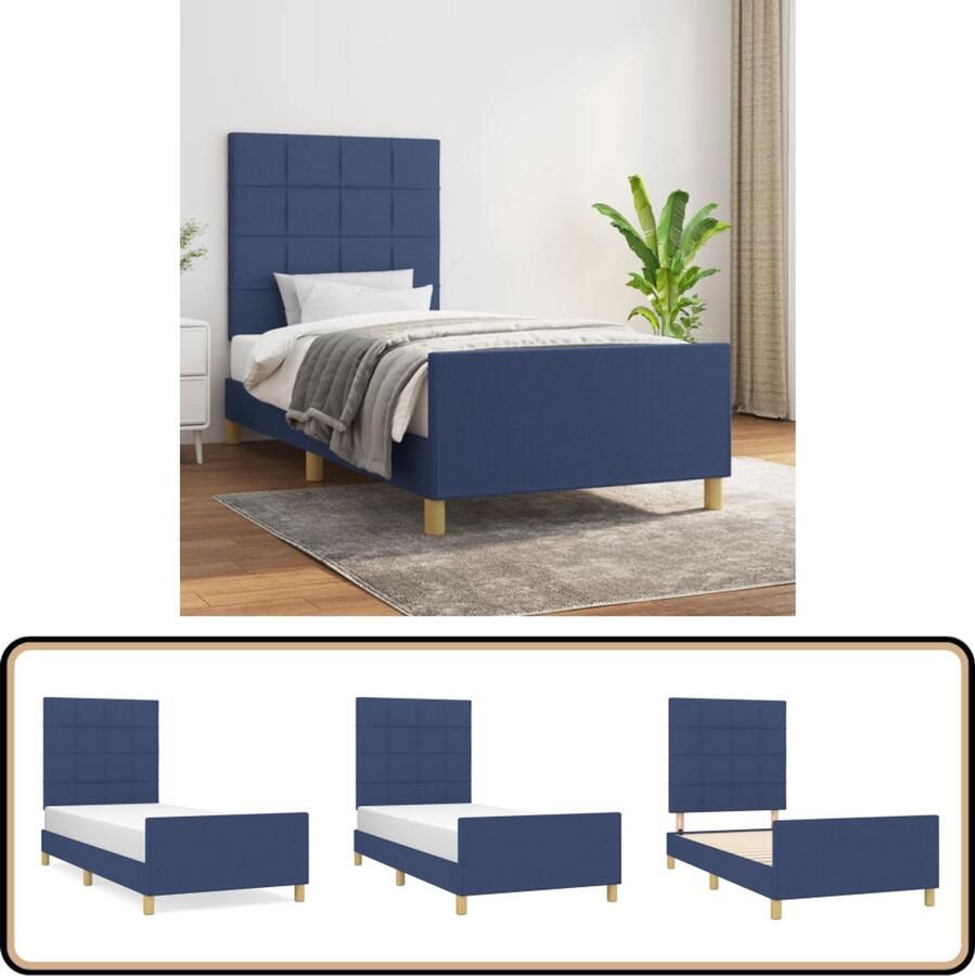 VidaXL Bedframe 80x200 cm Stof Blauw Bed Frame Bed Met Hoofdeinde Tweepersoon Bed Blauwe Bed Stoffen Bed Slaapcomfort