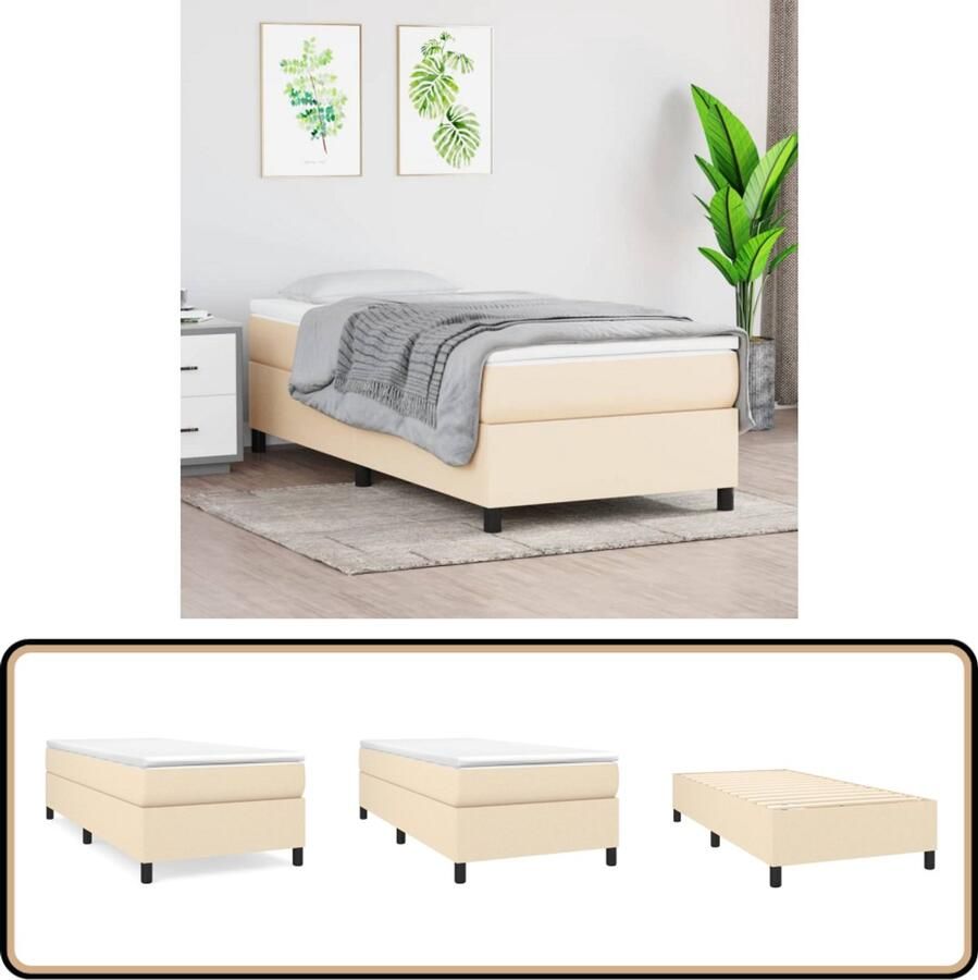 The Living Store Boxspringbed Crème 203 x 80 x 35 cm Pocketvering matras Middelharde ondersteuning Huidvriendelijk topmatras Multiplex lattenbodem Boxspringbed Boxspring Creme Kleur Tweepersoonsbed Pocketveer Matras - Foto 2