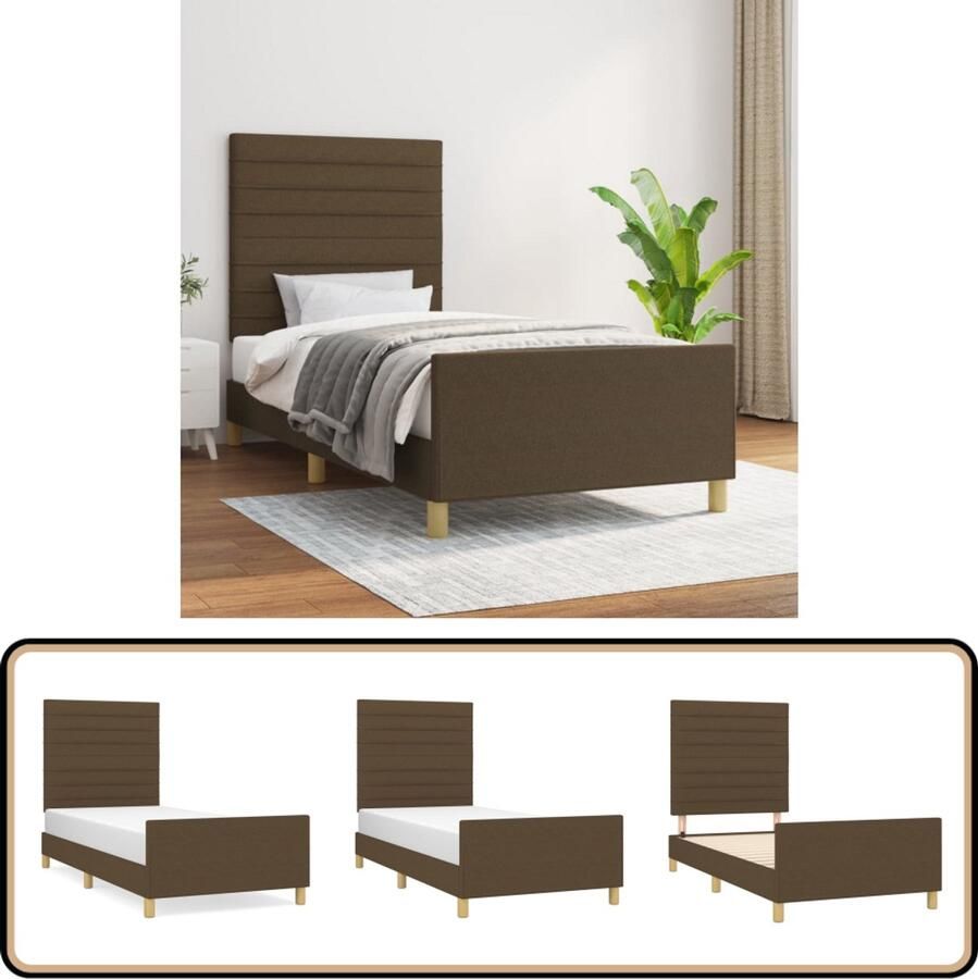 VidaXL Bedframe 80x200 cm Stof Donkerbruin Bed Frame Hoofdboard Tweepersoonsslaapkamer Houten Bed Stoffen Bed