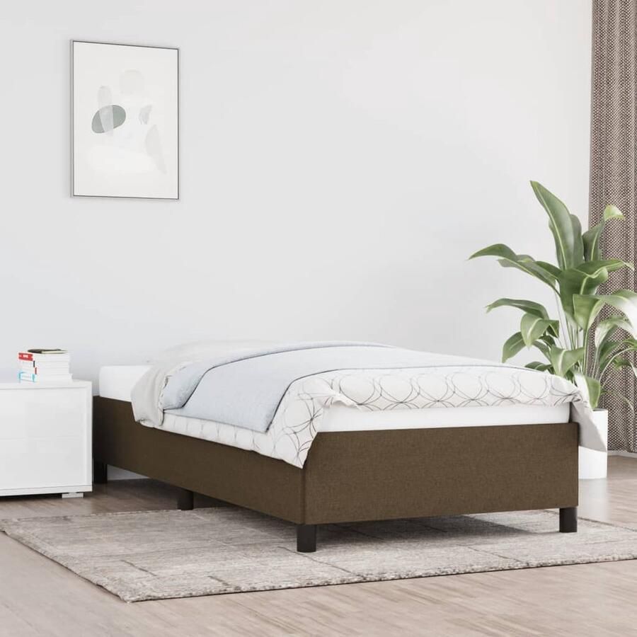 VidaXL Bedframe 80x200 cm Stof Donkerbruin Bed Frame Houten Bedframe Tweepersoons Bed Donkere Kleuren Meubels Bruine Bedframe Stoffen Bedframe - Foto 2