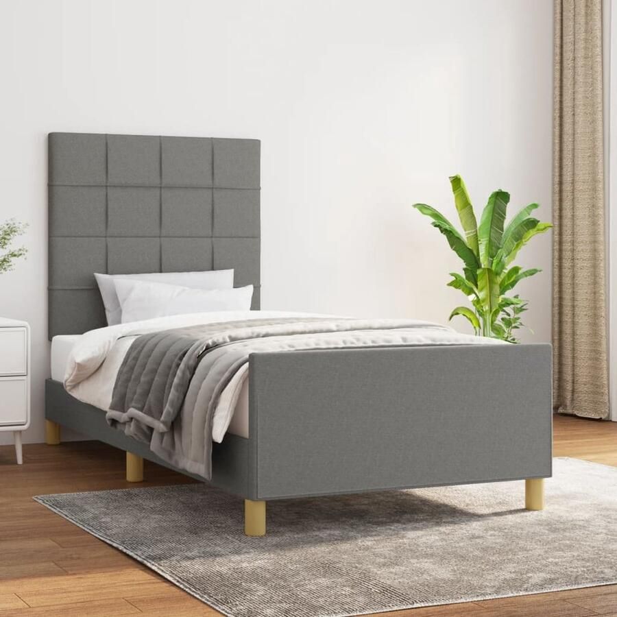 VidaXL Bedframe 80x200 cm Stof Donkergrijs Bed Frame Donkere Kleuren Houten Bedframe Tweepersoons Bed Boxspring Bed Slaapcomfort - Foto 2