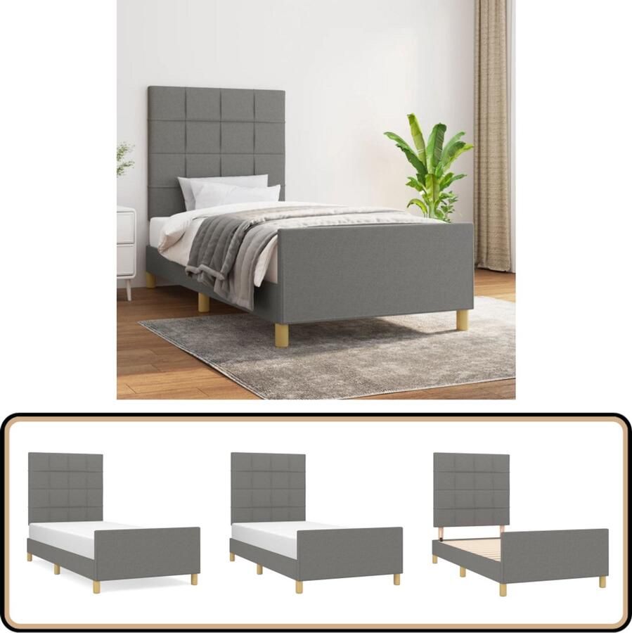 VidaXL Bedframe 80x200 cm Stof Donkergrijs Bed Frame Donkere Kleuren Houten Bedframe Tweepersoons Bed Boxspring Bed Slaapcomfort