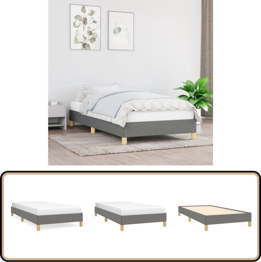 VidaXL Bedframe 80x200 cm Stof Donkergrijs Bed Frame Houten Bedframe Tweepersoons Bed Donkere Kleuren Stoffen Bedframe Comfortabel Bed Slaapcomfort