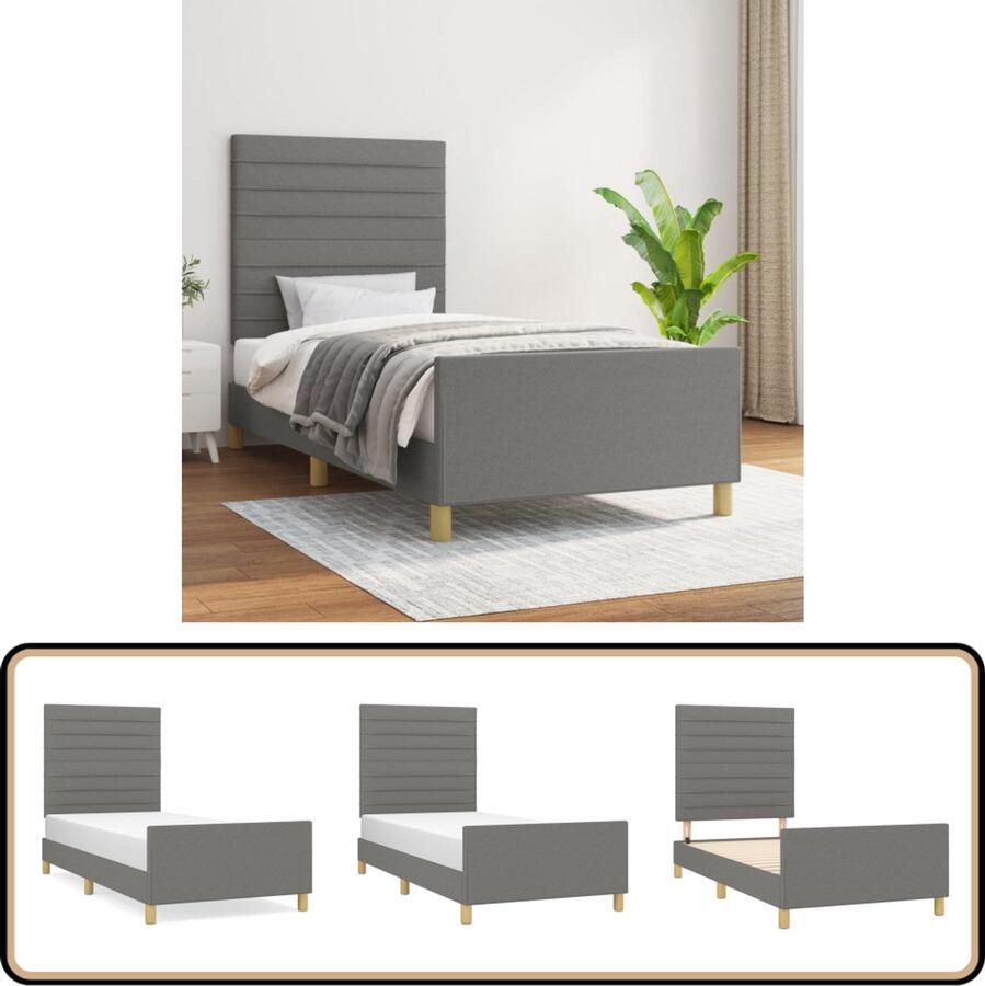 VidaXL Bedframe 80x200 cm Stof Donkergrijs Bed Frame Tweepersoons Bed Houten Bed Grijs Bed Comfortabel Bed