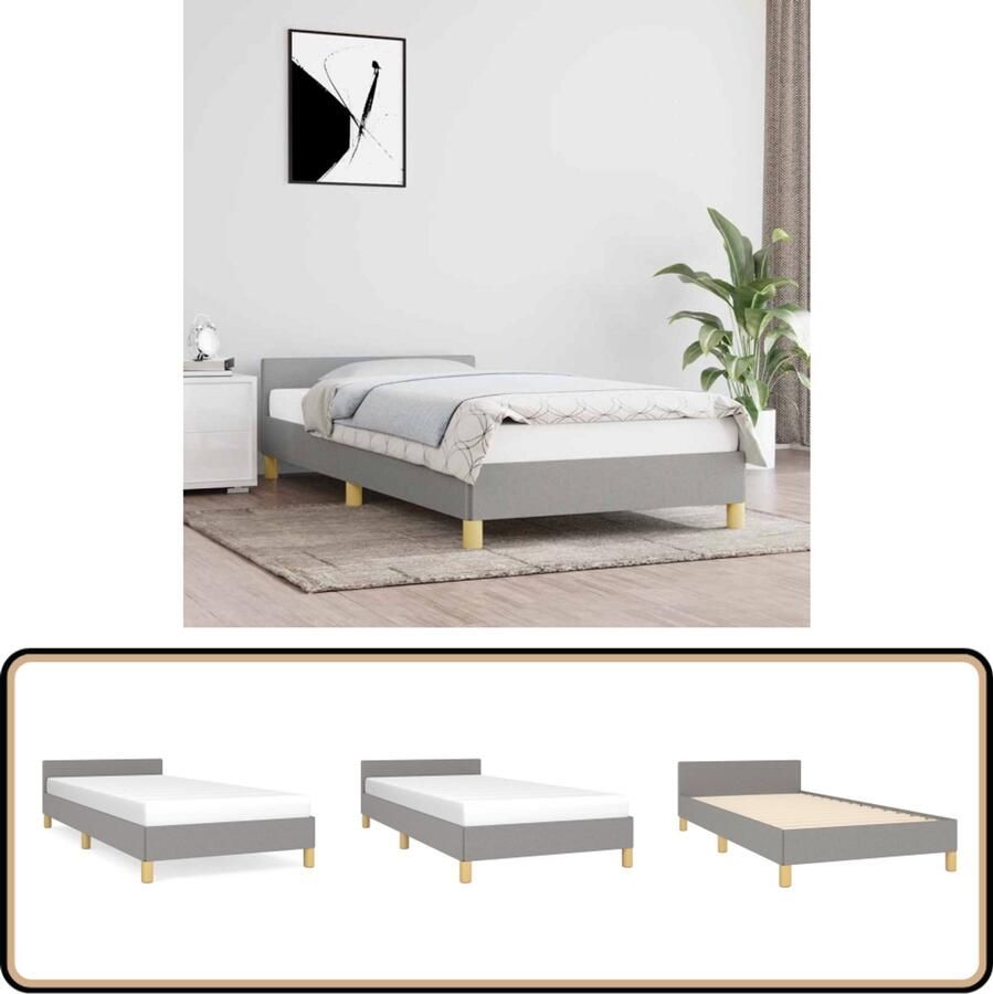 VidaXL Bedframe 80x200 cm Stof Lichtgrijs Bed Frame Bed Tweepersoons Bed Boxspring Hoofdeinde Grijs Bed Houten Bed Textiel Bed