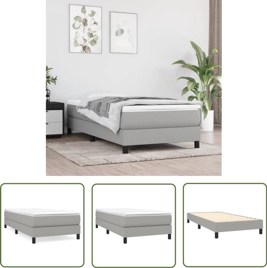 VidaXL Bedframe 80x200 cm Stof Lichtgrijs Boxspring Frame Bedframe Tweepersoons Bed Éénpersoons Bed Grijs Bed Stoffen Bed Houten Bed Multipex Lattenbodem - Foto 2