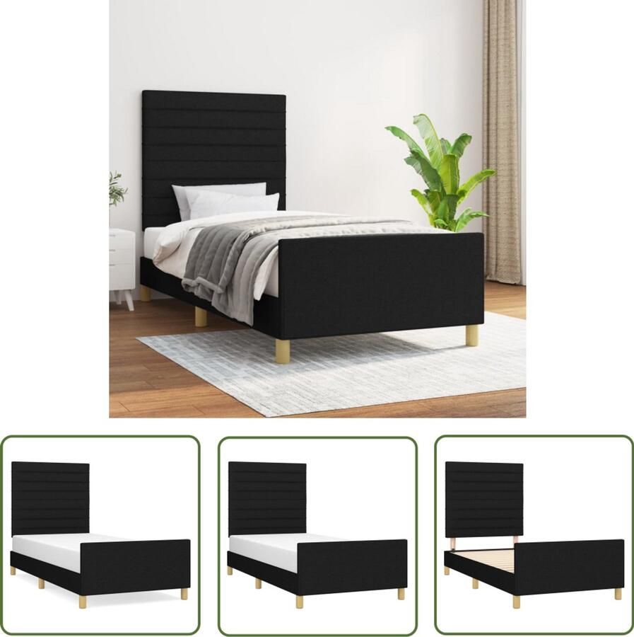 VidaXL Bedframe 80x200 cm Zwart Zonder matras Bed Frame Zwarte Bedpost Boxspring Tweepersoonsbed Stapelbed Hoofdbord Bedbank Slaapkamer Meubels Houten Bedframe
