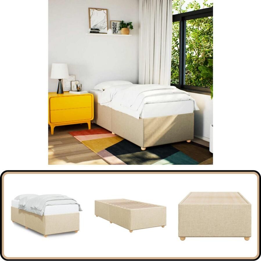 VidaXL Slaapcomfort Bed Frame Bedframe zonder matras 90x190 cm stof crèmekleurig Creme Kleur Tweepersoonsbed Houten Bedframe