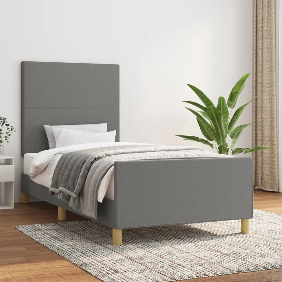 VidaXL Bedframe 90x190 cm Donkergrijs Stof Bed Frame Donkere Kleur Houten Bed Tweepersoons Bed Boxspring Bed Stapelbed Kinderbed Hoofdeinde Adjustable Headboard Multifunctionele Bed - Foto 2