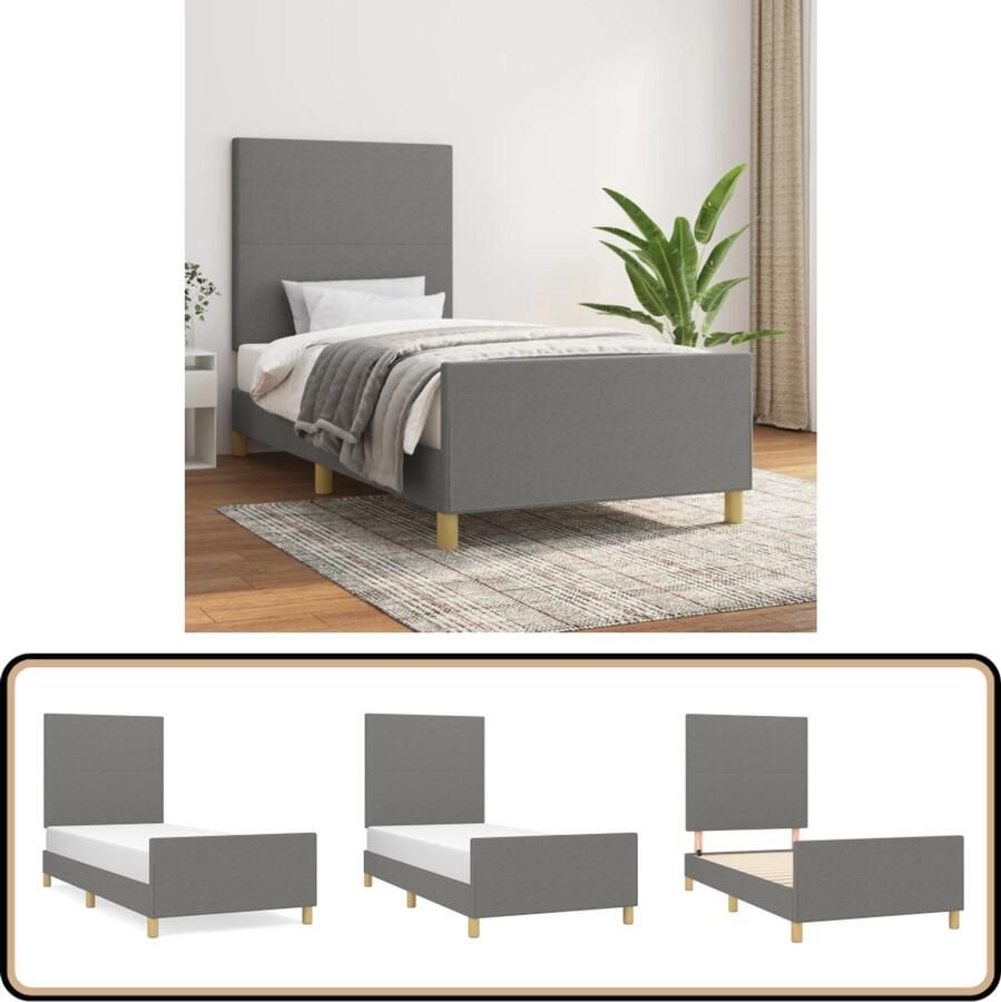 VidaXL Bedframe 90x190 cm Donkergrijs Stof Bed Frame Donkere Kleur Houten Bed Tweepersoons Bed Boxspring Bed Stapelbed Kinderbed Hoofdeinde Adjustable Headboard Multifunctionele Bed