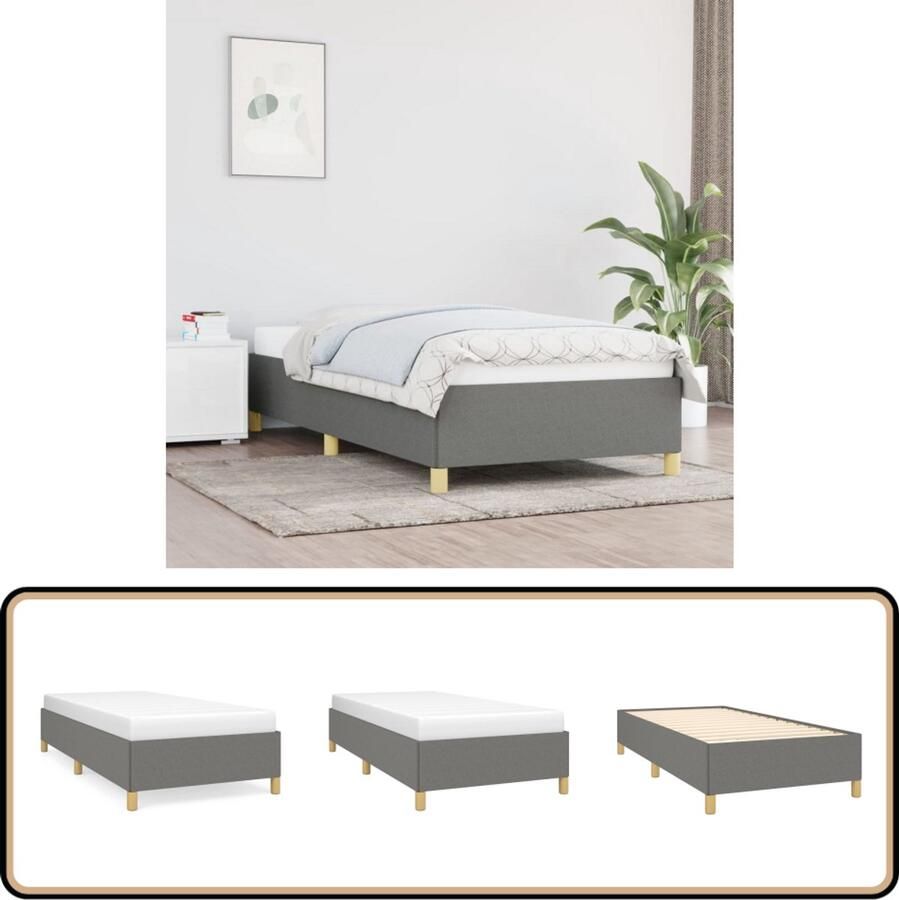 VidaXL Bedframe 90x190 cm Donkergrijs Stof Bed Frame Donkere Kleuren Stoffen Bedframe Tweepersoons Bed Slaapkamer Meubels Boxspring