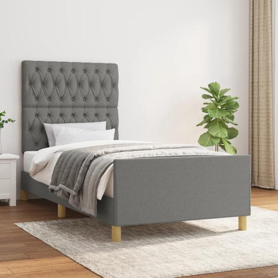 VidaXL Bedframe Zonder Matras 100x200 cm Stof Donkergrijs Bed Frame Tweepersoons Bed Donkere Kleuren Stoffen Bed Verstelbaar Hoofdeinde Boxspring - Foto 2