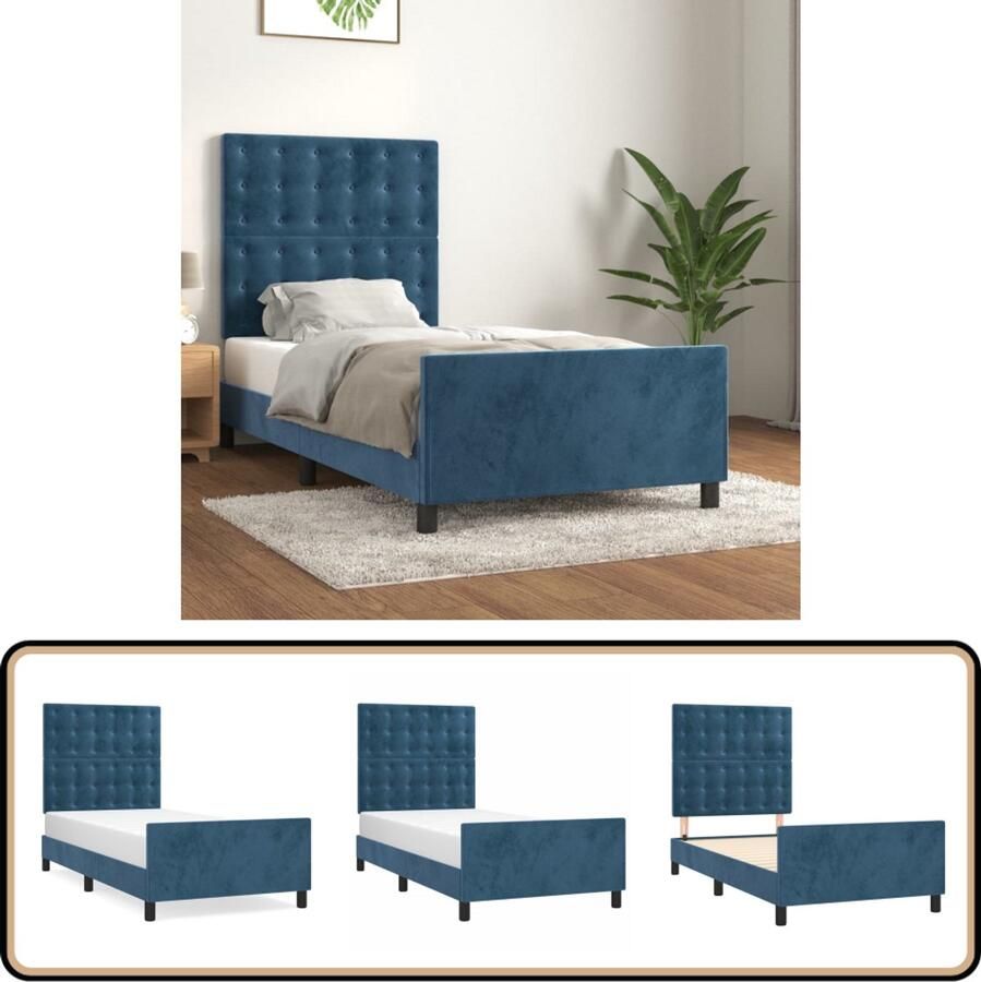 VidaXL Bedframe 90x190 cm Fluweel Donkerblauw Bed Frame Donkere Kleuren Velvet Bed Tweepersoons Bed Boxspring Bed