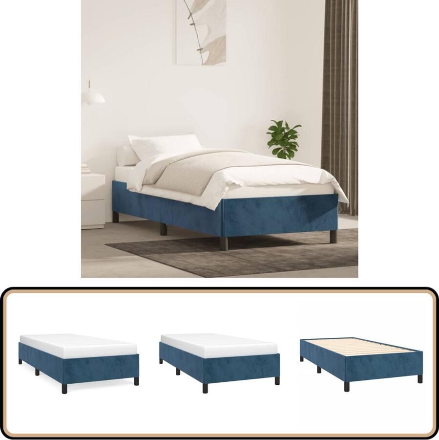 VidaXL Bedframe 90x190 cm Fluweel Donkerblauw Slaapcomfort Fluweel Bed Frame Donkere Kleuren Tweepersoon Bed Boxspring Bed