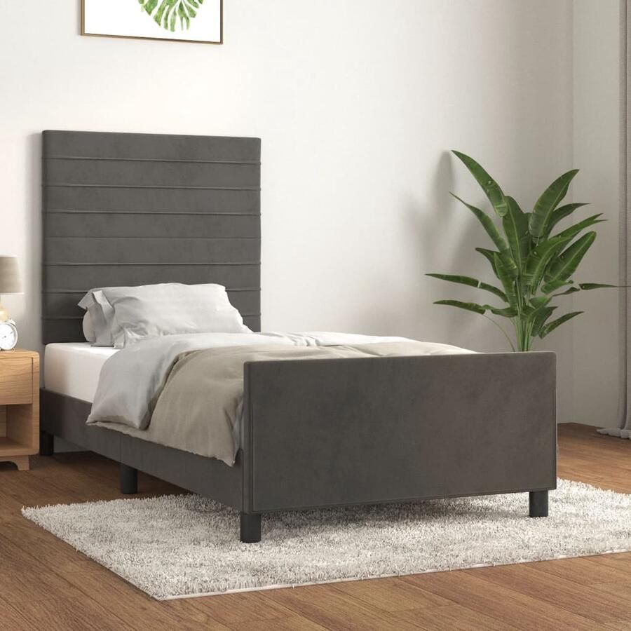 VidaXL Bedframe 90x190 cm Fluweel Donkergrijs Bedframe Donkere Kleuren Fluweel Bed Tweepersoons Bed Boxspring Bed Hoofdeinde Bed Adjustable Bedhead - Foto 2