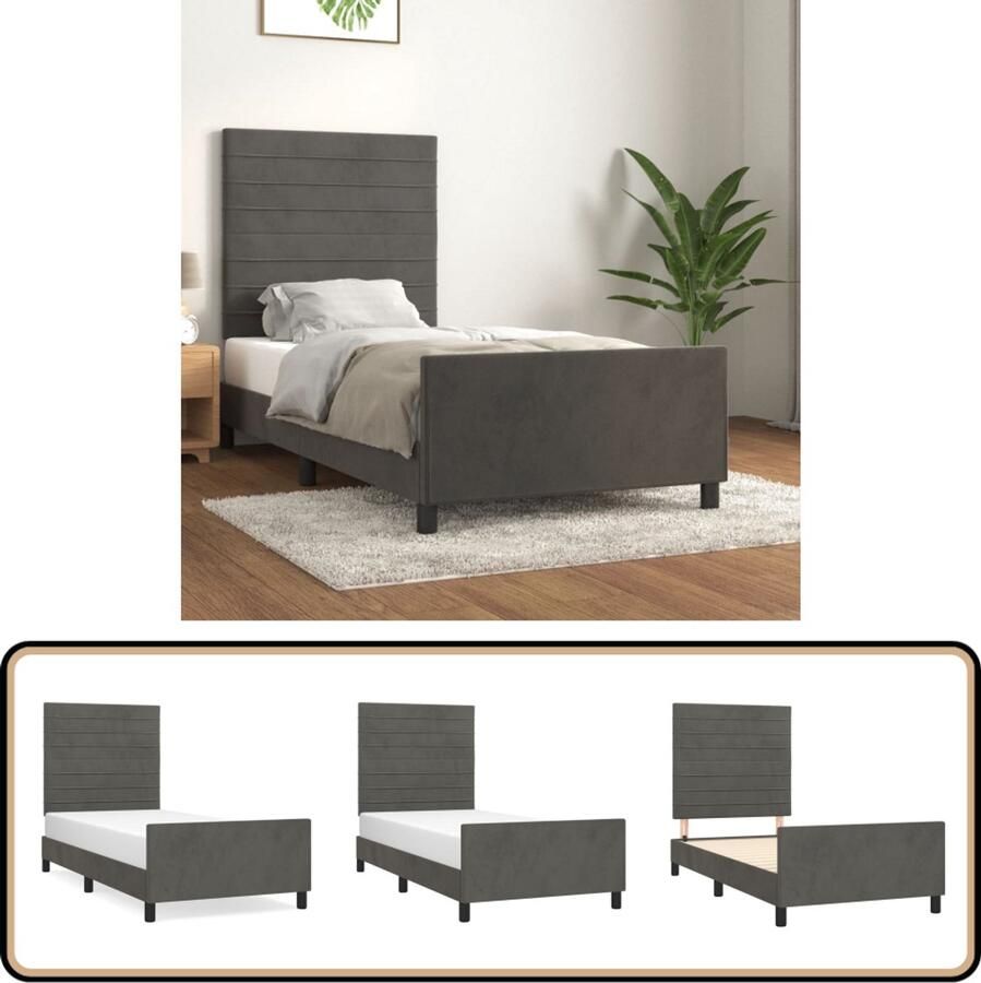 VidaXL Bedframe 90x190 cm Fluweel Donkergrijs Bedframe Donkere Kleuren Fluweel Bed Tweepersoons Bed Boxspring Bed Hoofdeinde Bed Adjustable Bedhead