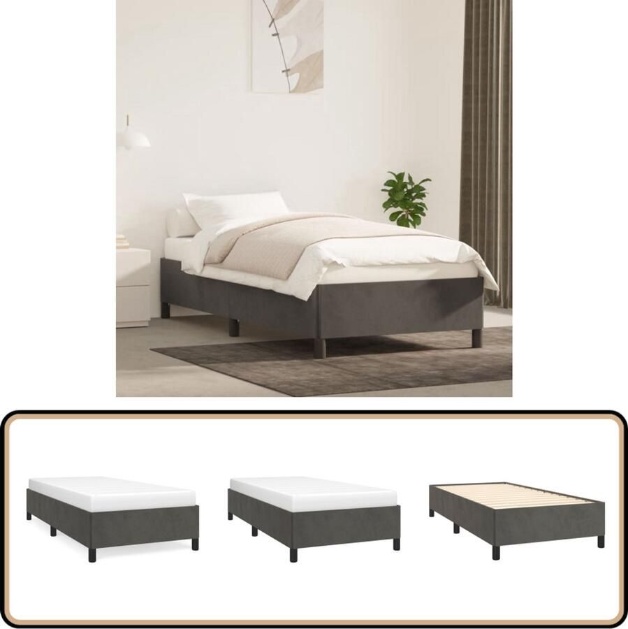 VidaXL Bedframe 90x190 cm Fluweel Donkergrijs Slaapcomfort Donker Grijs Bed Frame Velvet Bed Frame Tweepersoon Bed Frame Boxspring Frame Luxe Bed Frame Bed Frame Kopen