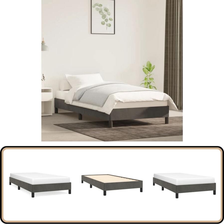 VidaXL Bedframe 90x190 cm Fluweel Donkergrijs Slaapcomfort Velvet Bed Frame Donkere Kleuren Tweepersoon Bed Boxspring Bed