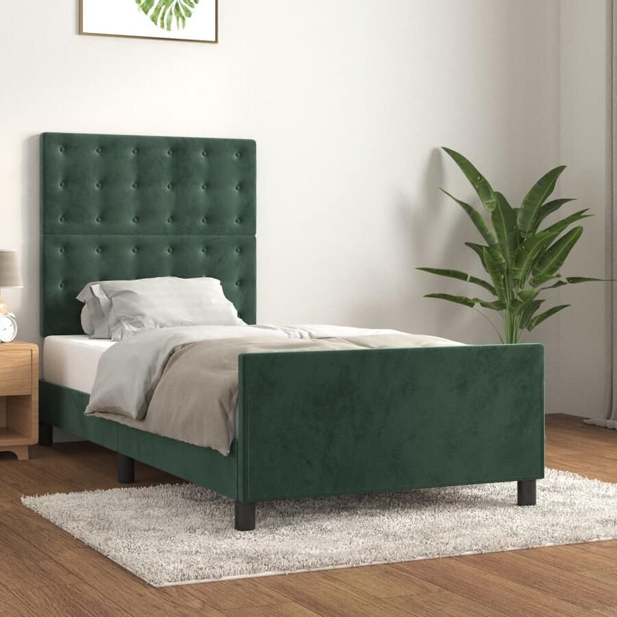 VidaXL Bedframe 90x190 cm Fluweel Donkergroen Bed Frame Donkergroen Bed Velvet Bed Tweepersoons Bed Boxspring Bed Stapelbed Hoofdbord Adjustable Bed - Foto 2