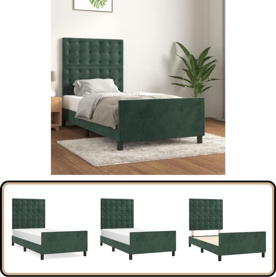 VidaXL Bedframe 90x190 cm Fluweel Donkergroen Bed Frame Donkergroen Bed Velvet Bed Tweepersoons Bed Boxspring Bed Stapelbed Hoofdbord Adjustable Bed