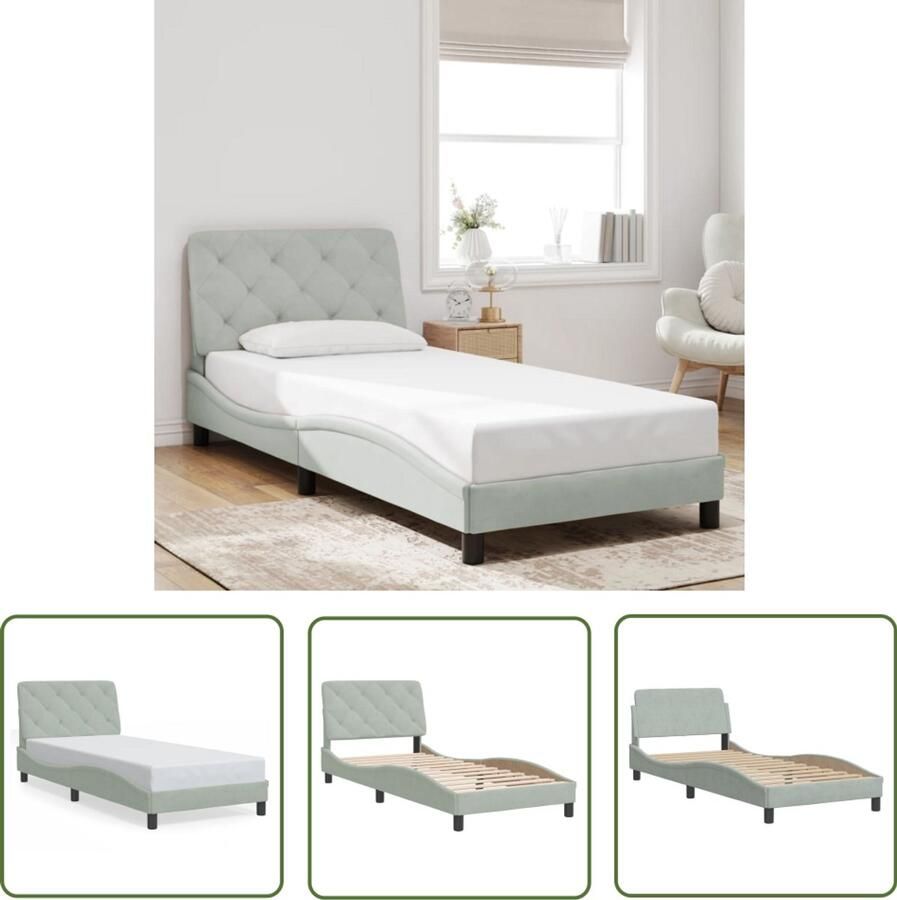 VidaXL Tweepersoonsbed Bed Frame Bedframe Dover 90x190 cm fluweel lichtgrijs Boxspring Design Bed Grijs Bed