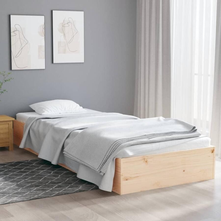 VidaXL Bedframe 90x190 cm Massief Grenenhout Houten Bedframe Enkelbed Modern Design Massief Grenenhout Stabiele Lattenbodem Klein Appartement Kamerdecoratie - Foto 2