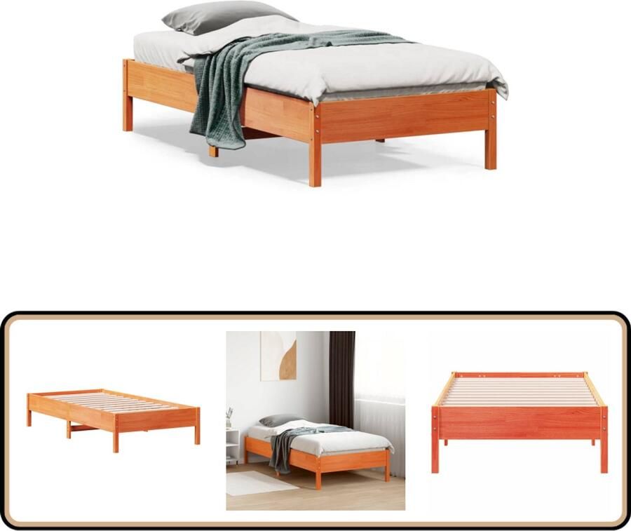 VidaXL Bedframe zonder matras massief grenenhout wasbruin 90x190 cm