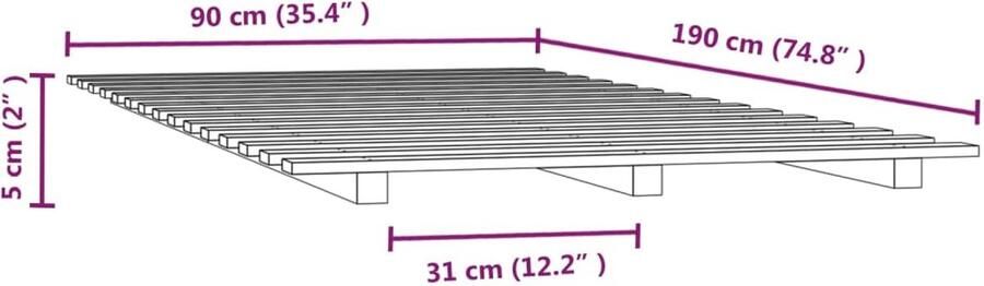 VidaXL Bedframe 90x190 cm massief grenenhout - Foto 2
