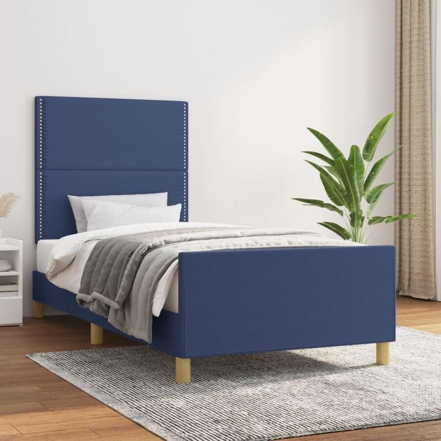 VidaXL Bedframe 90x190 cm Stof Blauw Bed Frame Hoofdeinde Bed Met Hoofsteun Blauwe Bedbank Stoffen Bedframe Tweepersoons Bed Comfortabel Bed Goedkope Bedden - Foto 2