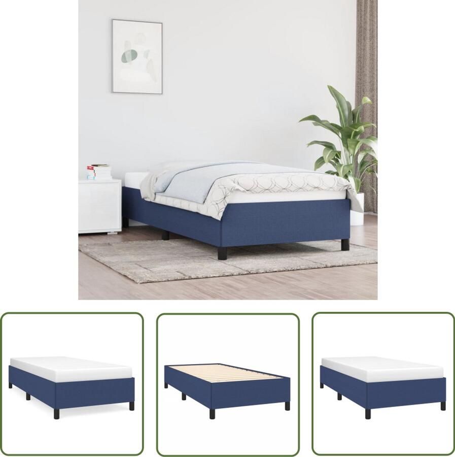 VidaXL Bedframe 90x190 cm Stof Blauw Bed Frame Slaapcomfort Tweepersoon Bed Boxspring Houten Bed Design Bed Bedbank