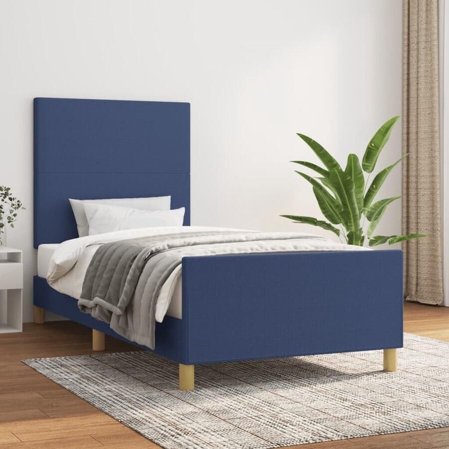 VidaXL Bedframe 90x190 cm Stof Blauw Bedframe Tweepersoons Bed Houten Bed Blauwdruk Bed Slaapcomfort Design Bed Luxe Bed Multifunctioneel Bed Stapelbed - Foto 2