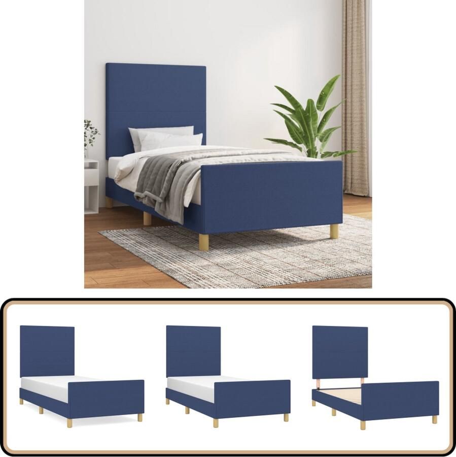 VidaXL Bedframe 90x190 cm Stof Blauw Bedframe Tweepersoons Bed Houten Bed Blauwdruk Bed Slaapcomfort Design Bed Luxe Bed Multifunctioneel Bed Stapelbed