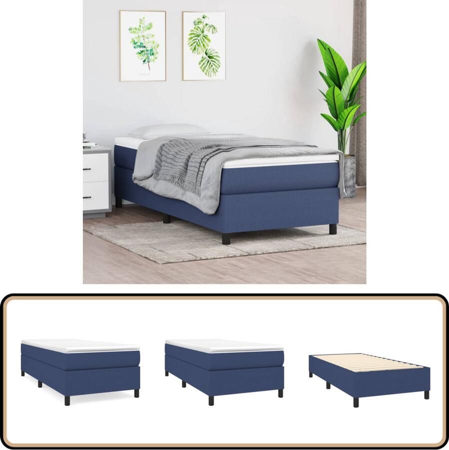 VidaXL Bedframe 90x190 cm Stof Blauw Boxspring Frame Bedframe Slaapkamer Meubilair Blauwe Bedframe Stoffen Bedframe Tweepersoons Bed Één Persoons Bed Compact Bed Modern Bed Design Bed Bedframe