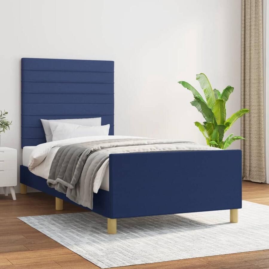 VidaXL Bedframe 90x190 cm Stof Blauw Slaapkamer Meubels Bed Frame Tweepersoon Bed Boxspring Comfortabel Bed Stoffen Bed Blauwe Bed Houten Bed - Foto 2