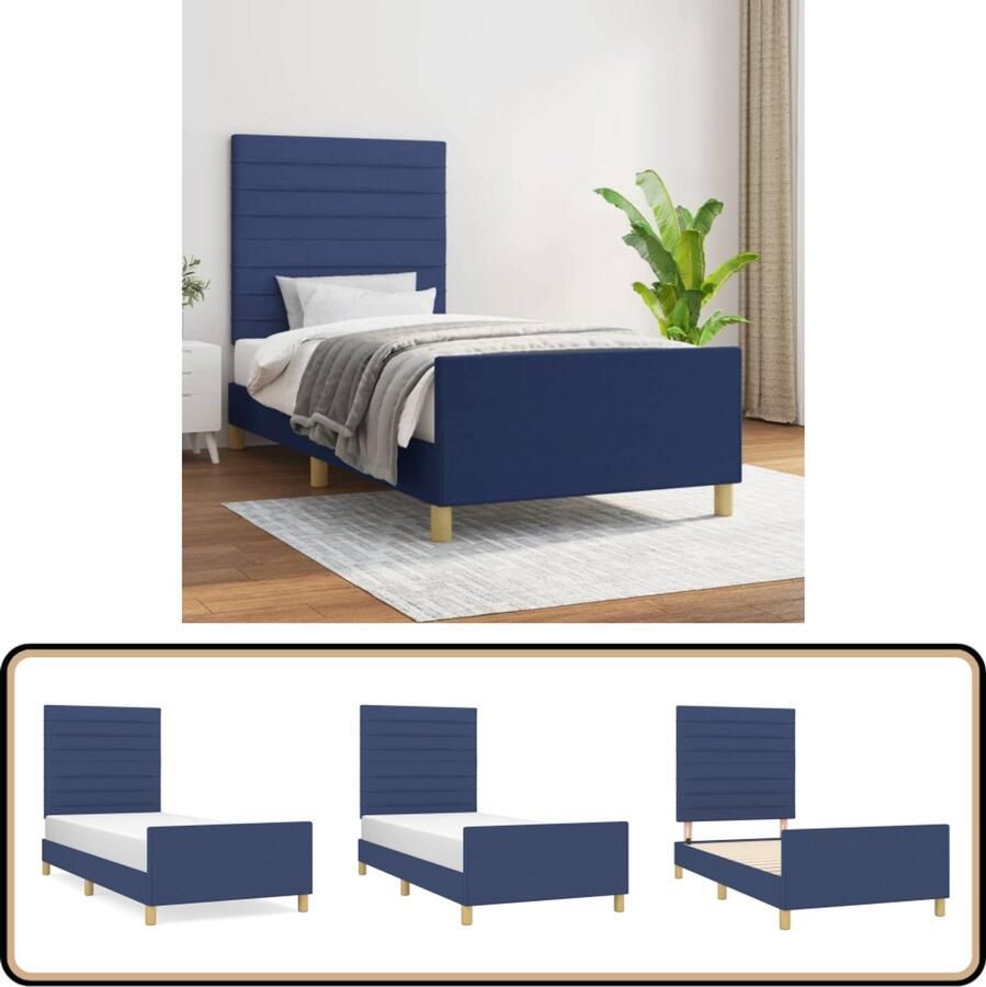 VidaXL Bedframe 90x190 cm Stof Blauw Slaapkamer Meubels Bed Frame Tweepersoon Bed Boxspring Comfortabel Bed Stoffen Bed Blauwe Bed Houten Bed