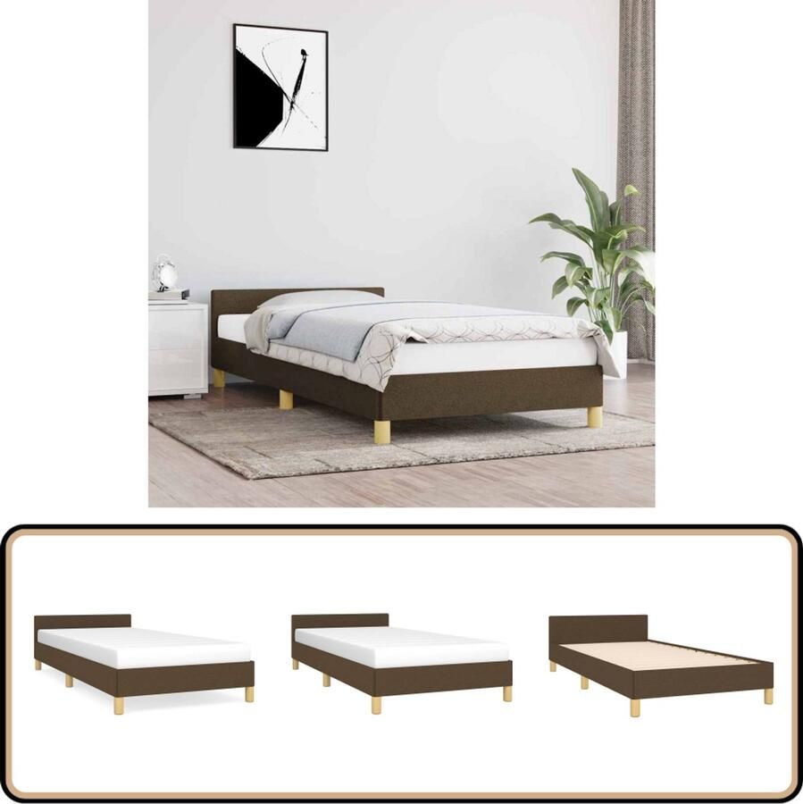 VidaXL Bedframe 90x190 cm Stof Donkerbruin Bed Frame Houten Bed Tweepersoons Bed Donkere Meubels Design Bed Boxspring Bed Kinderbed