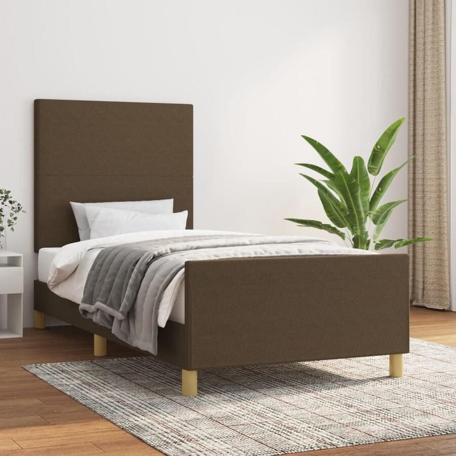 VidaXL Bedframe 90x190 cm Stof Donkerbruin Bed Frame Slaapcomfort Donkerbruin Bed Stof Bedframe Verstelbaar Hoofdeinde Eenvoudig Design