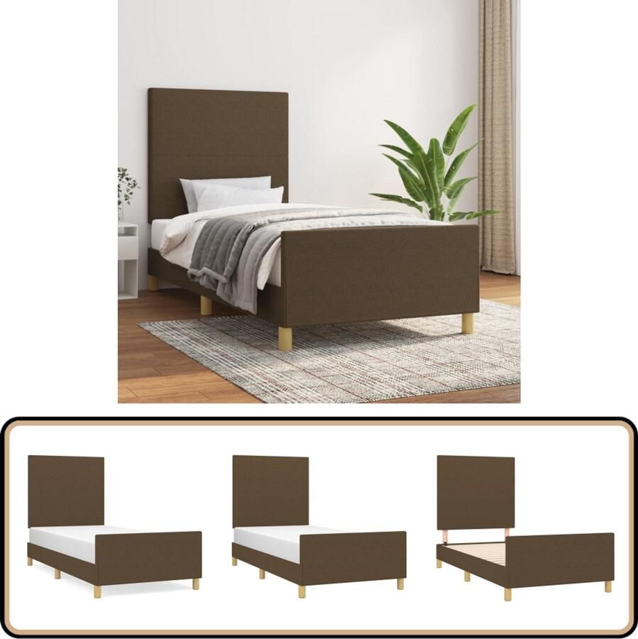VidaXL Bedframe 90x190 cm Stof Donkerbruin Bed Frame Slaapcomfort Donkerbruin Bed Stof Bedframe Verstelbaar Hoofdeinde Eenvoudig Design - Foto 2